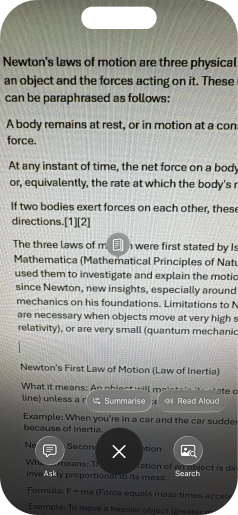 To use visual intelligence on a text, take a picture of the text, press the required setting and follow the instructions on the screen to use the function.