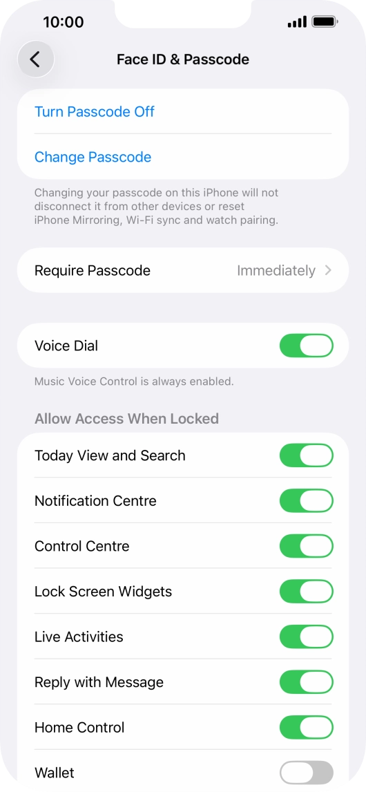 Press Turn Passcode Off and key in the phone lock code.