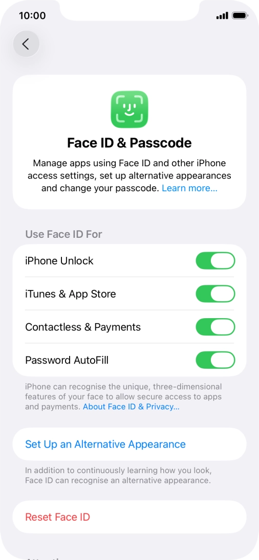 Press the indicators next to the required settings to turn them on or off.