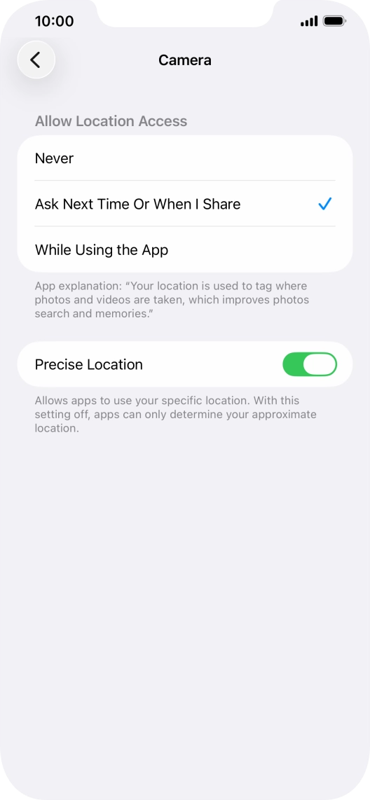 Press the required setting to turn the function on or off.
