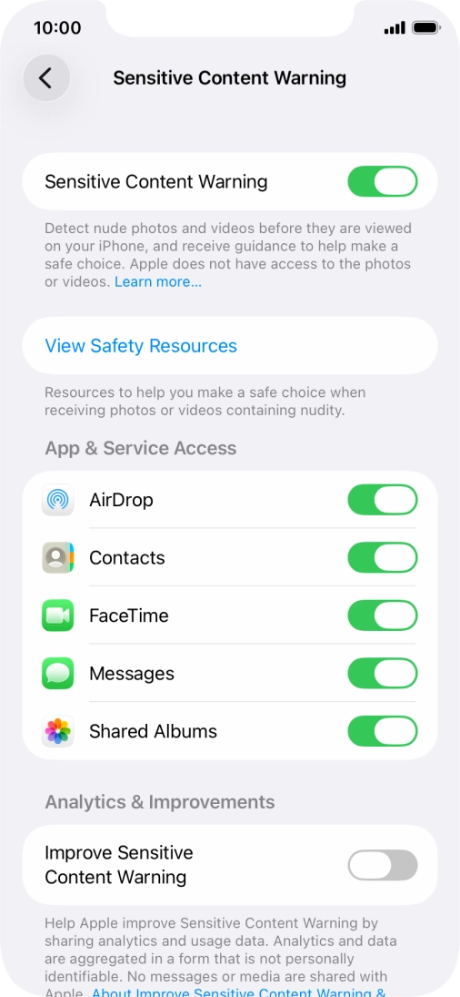 Press the indicators next to the required applications to turn the function on or off.