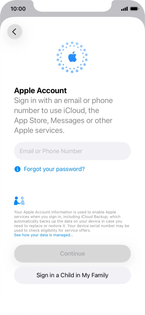 Press Email or Phone Number and key in the username for your Apple Account.
