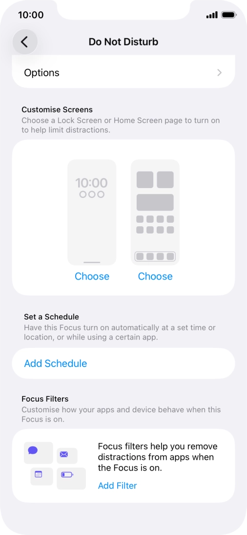 Press Add Schedule and follow the instructions on the screen to select settings for automatic activation of Do Not Disturb.