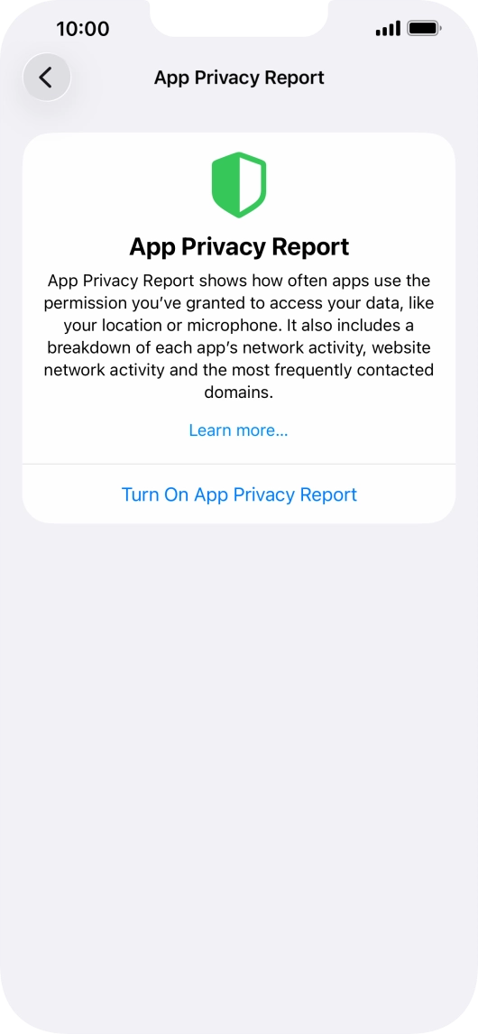 Press Turn On App Privacy Report to turn on the function.