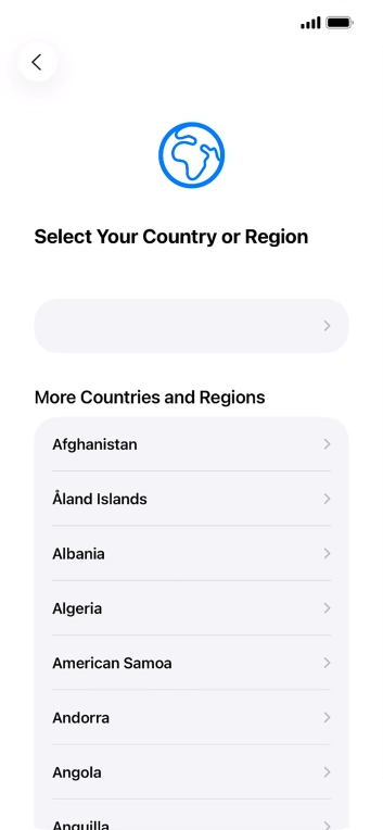 Press the required country or area.