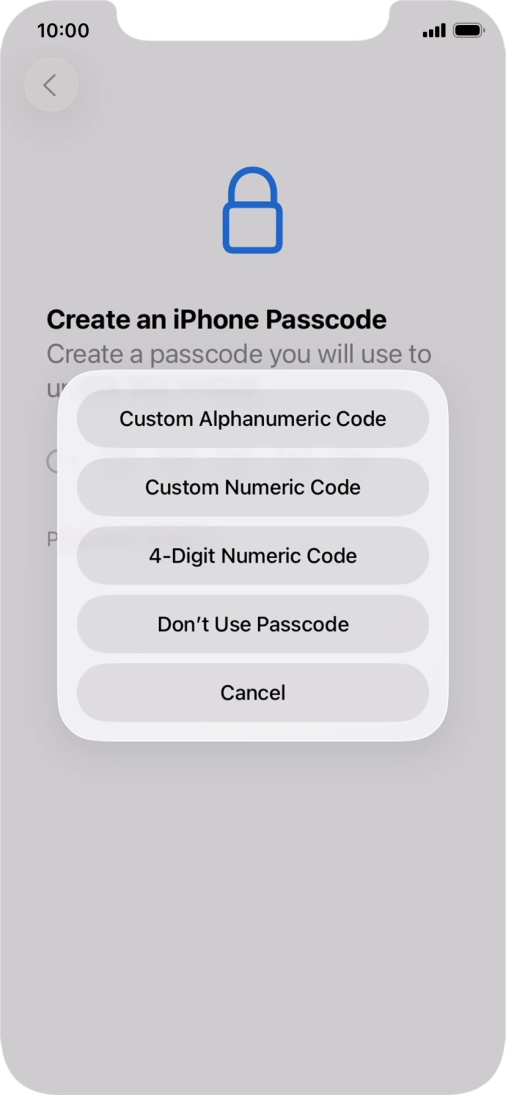 Follow the instructions on the screen to turn on use of phone lock code or press Don't Use Passcode.