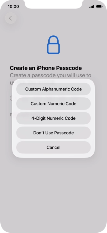 Follow the instructions on the screen to turn on use of phone lock code or press Don't Use Passcode.