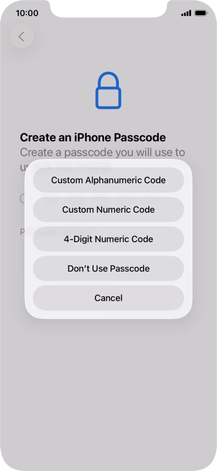 Follow the instructions on the screen to turn on use of phone lock code or press Don't Use Passcode.
