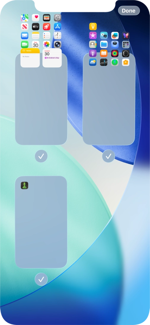 Press the field below the required home screen page to turn page view on or off.