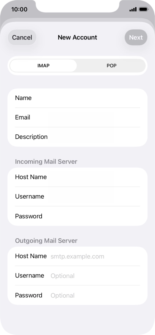 Press Host Name and key in the name of your email provider's outgoing server.