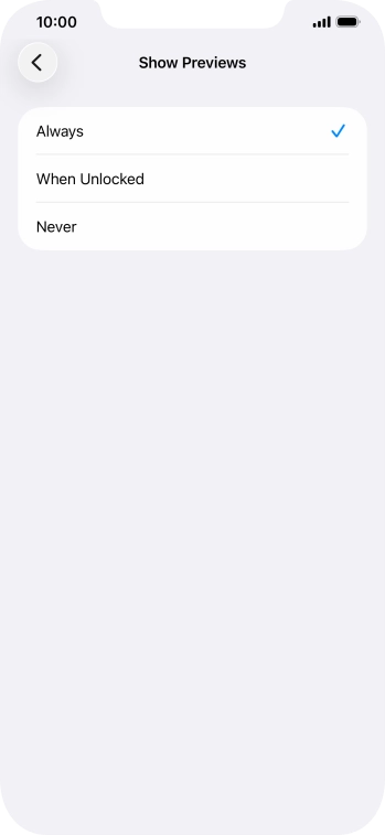 To select notification preview on the lock screen, press Always.