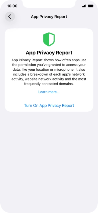 Press Turn On App Privacy Report to turn on the function.