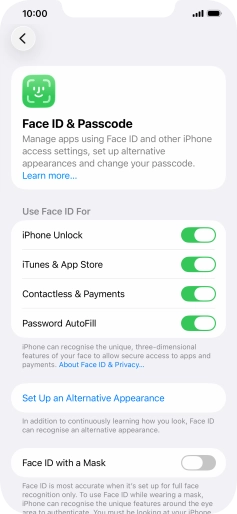 Press the indicators next to the required settings to turn them on or off.