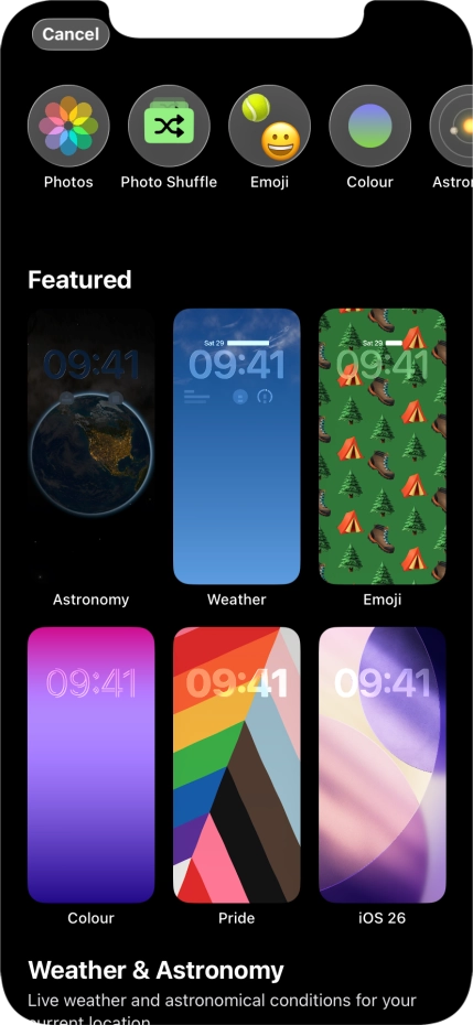Press the required category and follow the instructions on the screen to select the required background image.