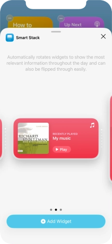 Slide your finger right or left on the screen to select the required widget size.