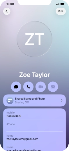 Press Shared Name and Photo.