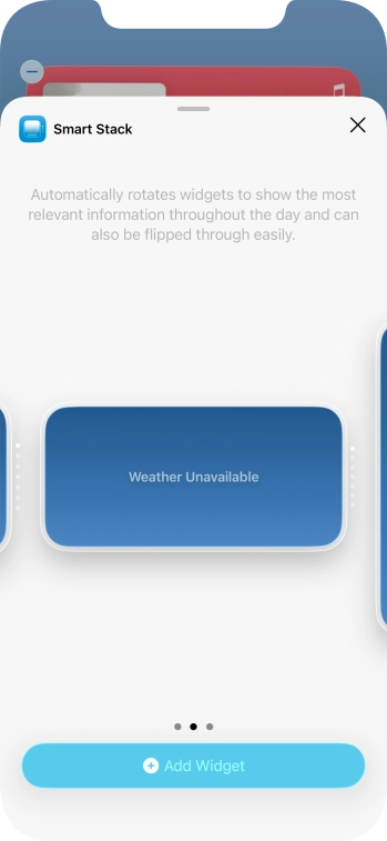 Slide your finger right or left on the screen to select the required widget size.
