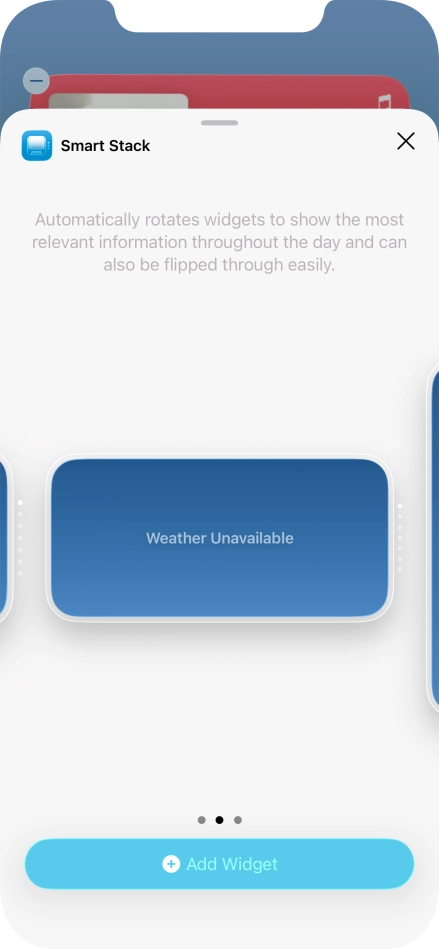 Slide your finger right or left on the screen to select the required widget size.