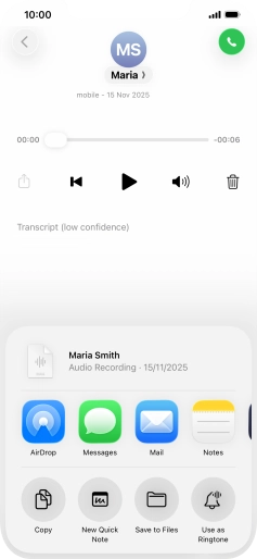 Press the required setting and follow the instructions on the screen to share or save the message.