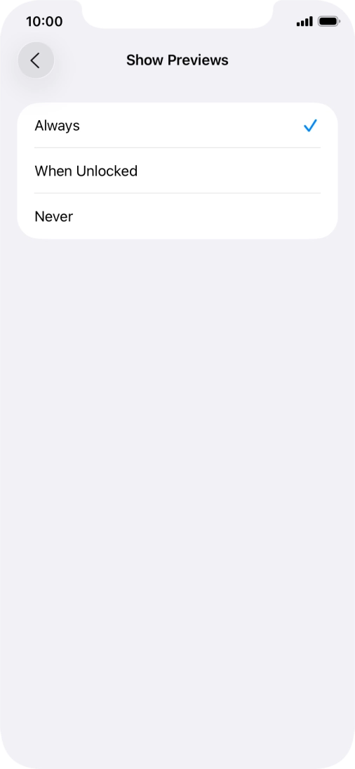 To select notification preview on the lock screen, press Always.