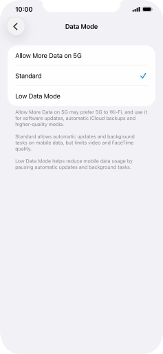 Press the required setting.
