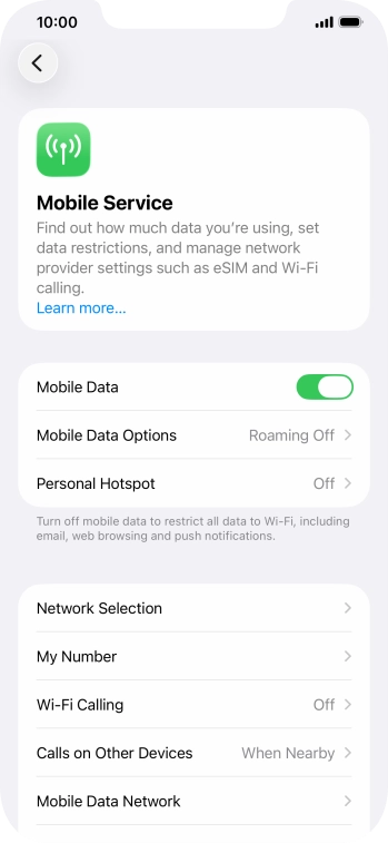 Press Mobile Data Options.