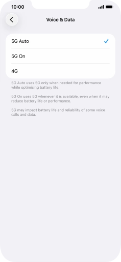 To turn on automatic switch between 5G and 4G, press 5G Auto.