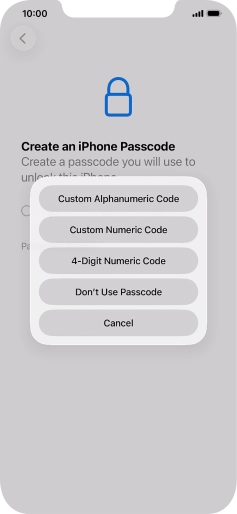 Follow the instructions on the screen to turn on use of phone lock code or press Don't Use Passcode.
