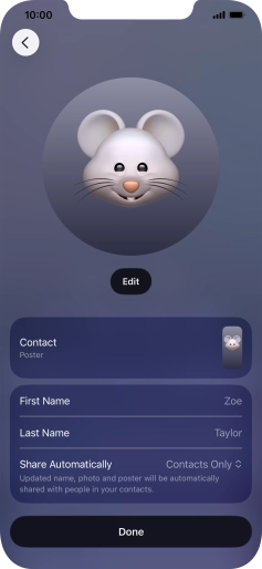 Press the name fields and follow the instructions on the screen to edit your name on the Contact Poster.