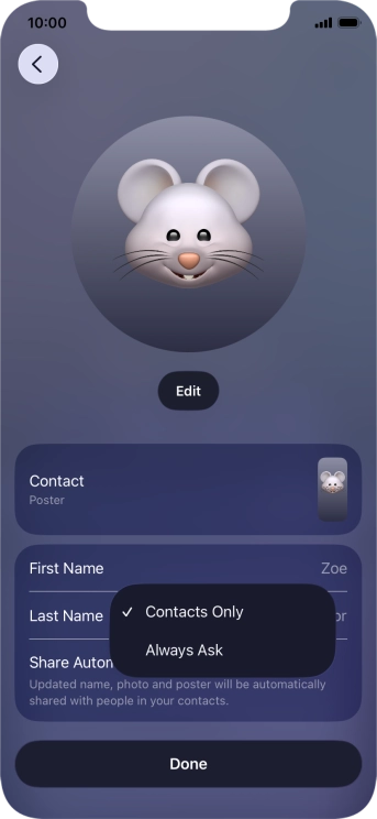 Press the required setting.