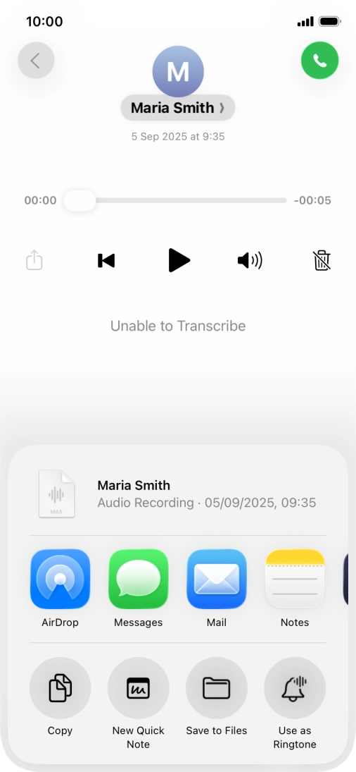 Press the required setting and follow the instructions on the screen to share or save the message.