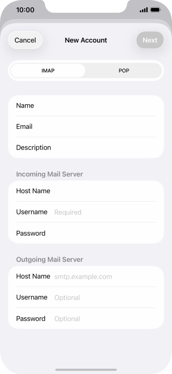 Press Username and key in the username for your email account.
