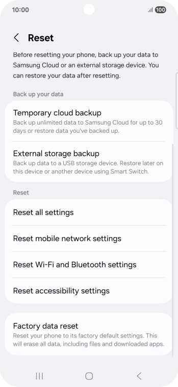 Press Factory data reset.