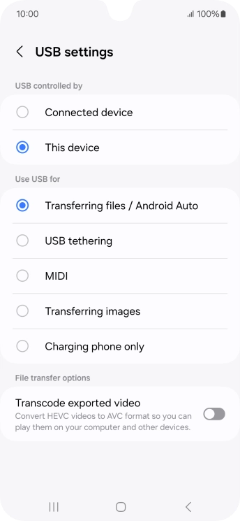 Press Transferring files / Android Auto.