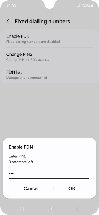 Key in your PIN2 and press OK. The default PIN2 is 0000.
