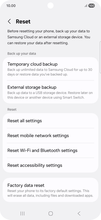 Press Factory data reset.