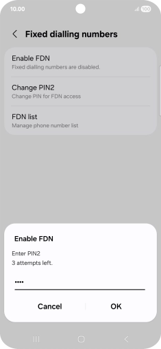 Key in your PIN2 and press OK. The default PIN2 is 0000.
