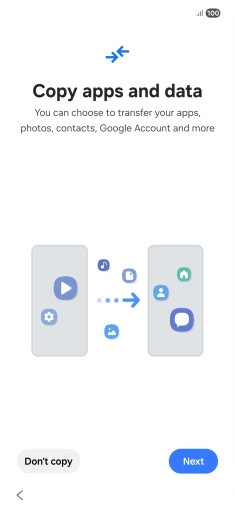 You can transfer the contents of another phone to your phone when it's activated for the first time and after a factory reset. When this screen is displayed, your phone is ready to transfer contents from another phone.