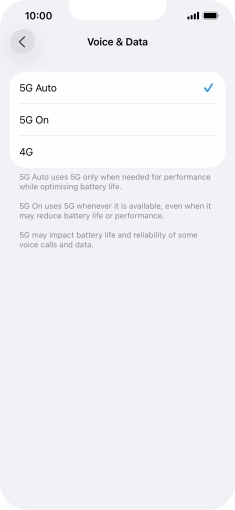 To turn on automatic switch between 5G and 4G, press 5G Auto.