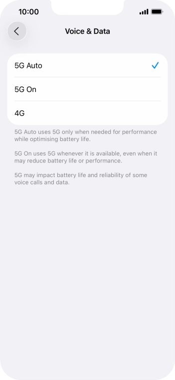 To turn on automatic switch between 5G and 4G, press 5G Auto.