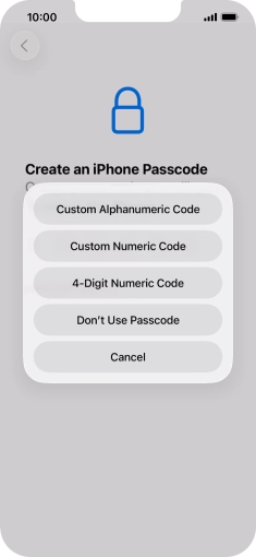 Follow the instructions on the screen to turn on use of phone lock code or press Don't Use Passcode.