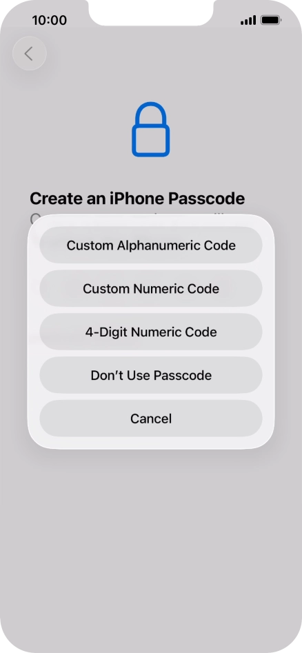 Follow the instructions on the screen to turn on use of phone lock code or press Don't Use Passcode.
