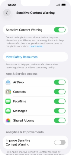 Press the indicators next to the required applications to turn the function on or off.