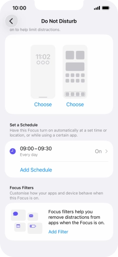 Press Add Schedule and follow the instructions on the screen to select settings for automatic activation of Do Not Disturb.