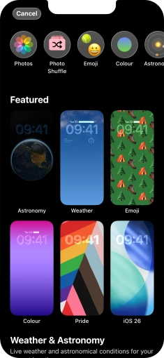 Press the required category and follow the instructions on the screen to select the required background image.