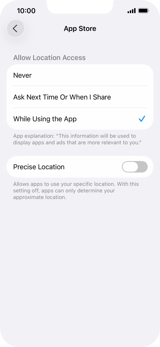 Press the required setting to turn the function on or off.