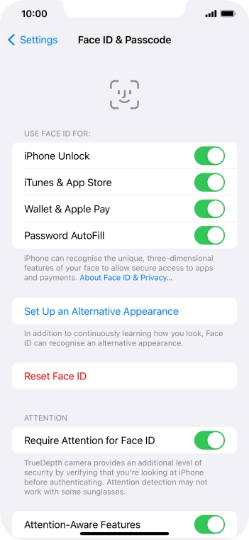 Press the indicators next to the required settings to turn them on or off.