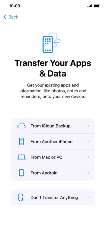 You can transfer content from an Android phone when your phone is activated for the first time and after a factory reset. When this screen is displayed, your phone is ready to transfer content from an Android phone.