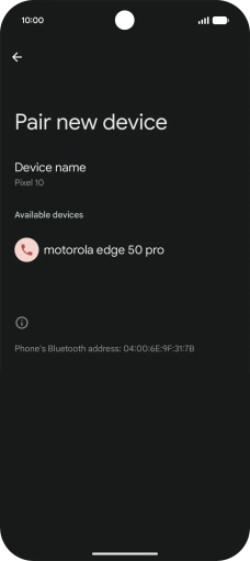 Press the required Bluetooth device and follow the instructions on the screen to pair the device with your phone.