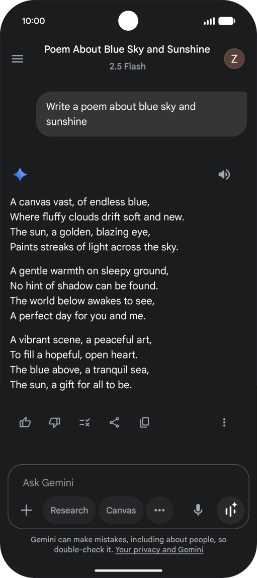 You can ask Gemini to generate a text based on your description.